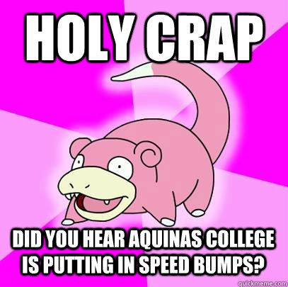 Holy crap Did you hear Aquinas College is putting in speed bumps?  Slowpoke