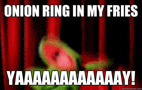 Onion ring in my fries Yaaaaaaaaaaaay!  Easily Excited Kermit