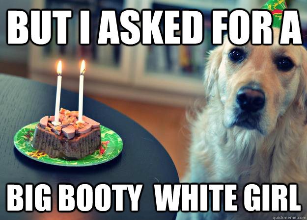 But I asked for a  big booty  white girl  Sad Birthday Dog