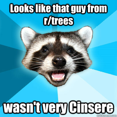 Looks like that guy from r/trees wasn't very Cinsere  Lame Pun Coon