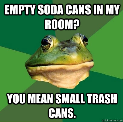 empty soda cans in my room? you mean small trash cans.  Foul Bachelor Frog