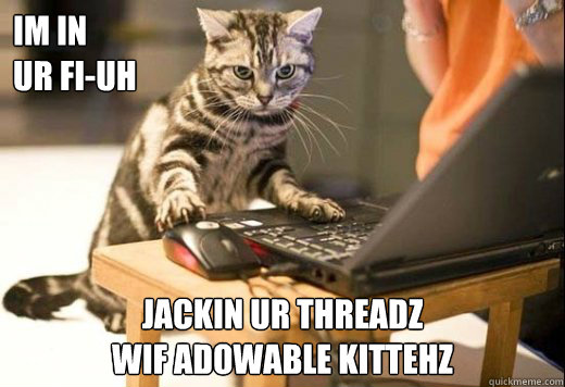 IM IN
UR FI-UH JACKIN UR THREADZ
WIF ADOWABLE KITTEHZ  Angry Computer Cat