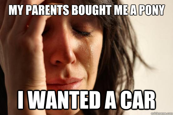 My parents bought me a pony i wanted a car  First World Problems