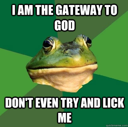i am the gateway to god don't even try and lick me  Foul Bachelor Frog