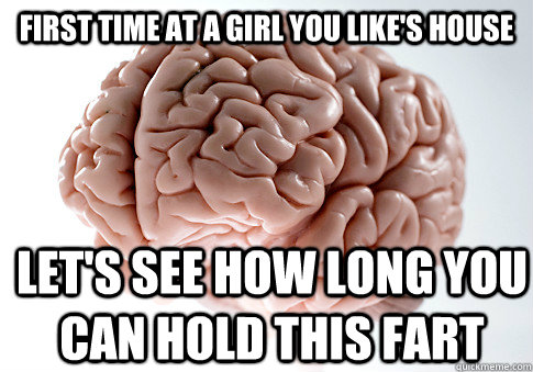 FIRST TIME AT A GIRL YOU LIKE'S HOUSE LET'S SEE HOW LONG YOU CAN HOLD THIS FART  Scumbag Brain