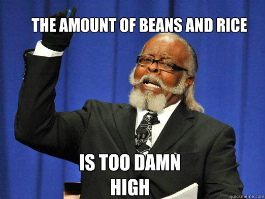 The amount of beans and rice  Is too damn high  the rent is to dam high