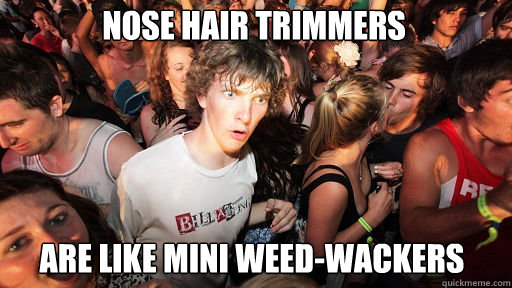 Nose Hair trimmers
 Are like mini Weed-Wackers  Sudden Clarity Clarence