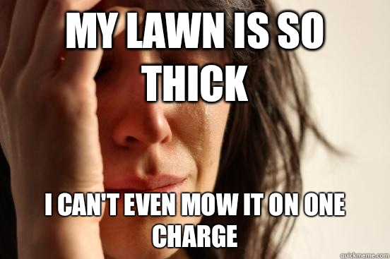 My lawn is so thick I can't even mow it on one charge  First World Problems