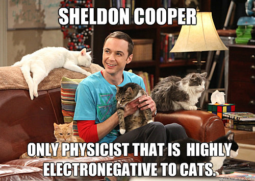 Sheldon cooper Only physicist that is  highly electronegative to cats.  