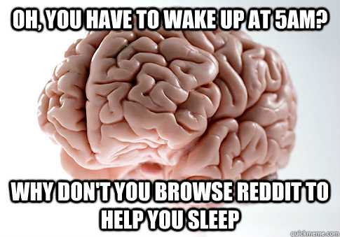 Oh, you have to wake up at 5am? Why don't you browse Reddit to help you sleep - Oh, you have to wake up at 5am? Why don't you browse Reddit to help you sleep  Scumbag Brain