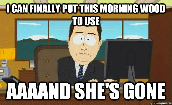 I can finally put this morning wood to use AAAAND she's GONE  aaaand its gone