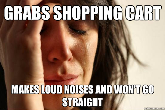 Grabs shopping cart Makes loud noises and won't go straight  First World Problems