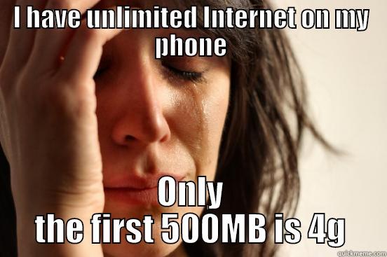 I HAVE UNLIMITED INTERNET ON MY PHONE ONLY THE FIRST 500MB IS 4G First World Problems
