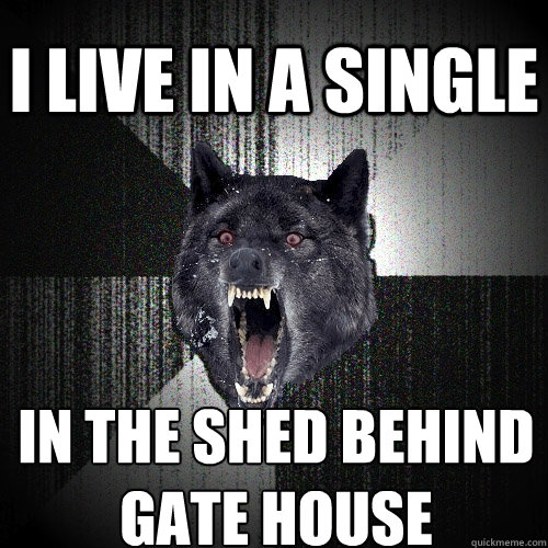 I live in a single In the shed behind
Gate House  Insanity Wolf