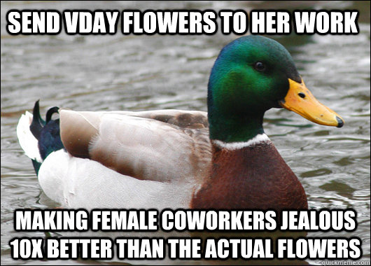 Send Vday Flowers to her Work Making female coworkers jealous 10x better than the actual flowers - Send Vday Flowers to her Work Making female coworkers jealous 10x better than the actual flowers  Actual Advice Mallard