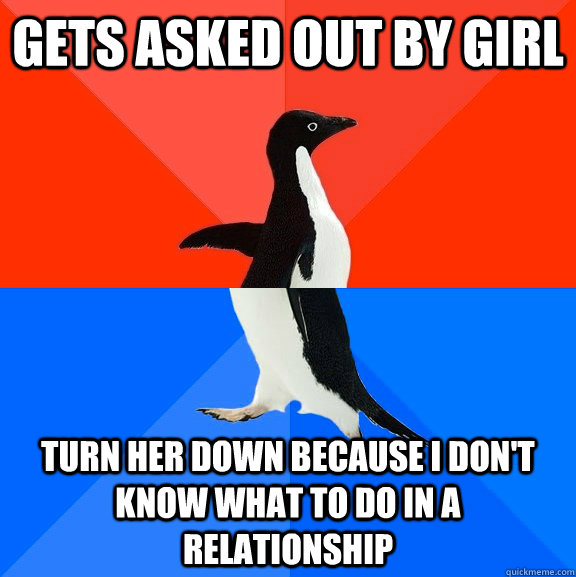 Gets asked out by girl turn her down because i don't know what to do in a relationship  Socially Awesome Awkward Penguin