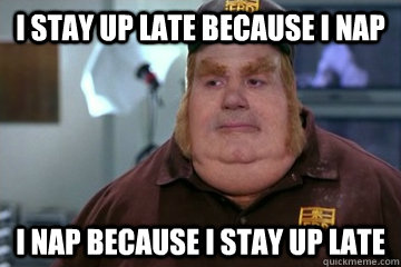 I stay up late because I nap I nap because I stay up late  Fat Bastard awkward moment