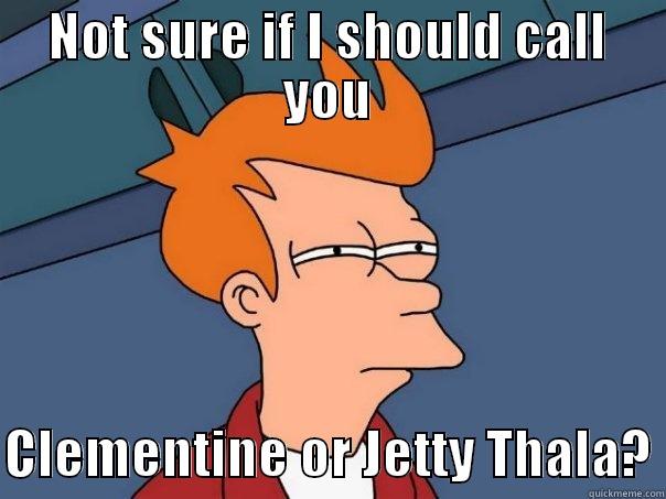 NOT SURE IF I SHOULD CALL YOU  CLEMENTINE OR JETTY THALA? Futurama Fry