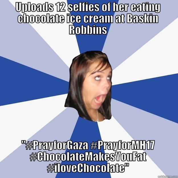 UPLOADS 12 SELFIES OF HER EATING CHOCOLATE ICE CREAM AT BASKIN ROBBINS 