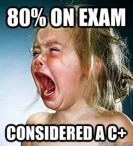 80% on exam Considered a C+  fml nursing school