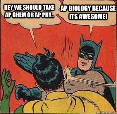 Hey we should take AP Chem or AP Phy.. AP Biology because its awesome! - Hey we should take AP Chem or AP Phy.. AP Biology because its awesome!  Batman Slapping Robin