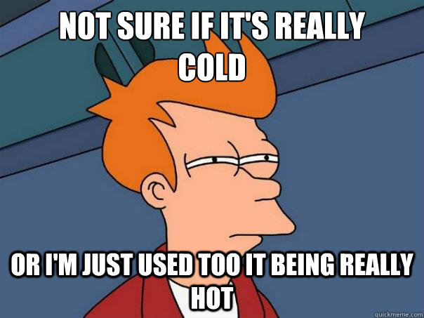 Not sure if it's really
cold Or I'm just used too it being really hot  Futurama Fry