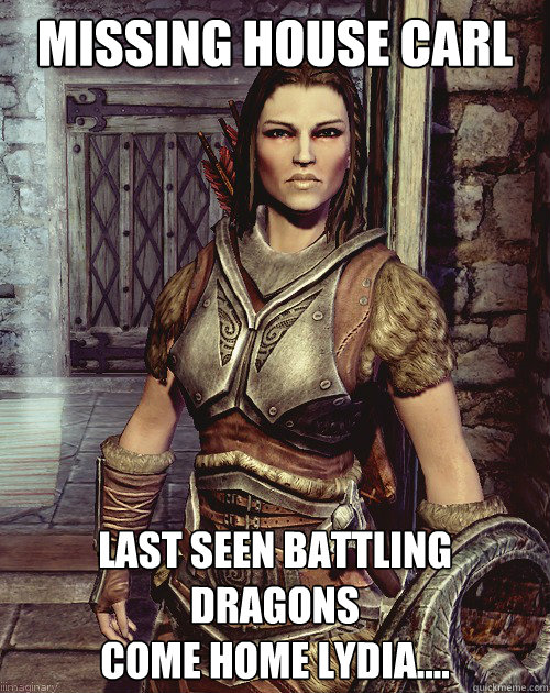 Missing House Carl Last seen battling dragons Come home Lydia
