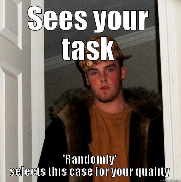 scumbag QA - SEES YOUR TASK 'RANDOMLY' SELECTS THIS CASE FOR YOUR QUALITY Scumbag Steve