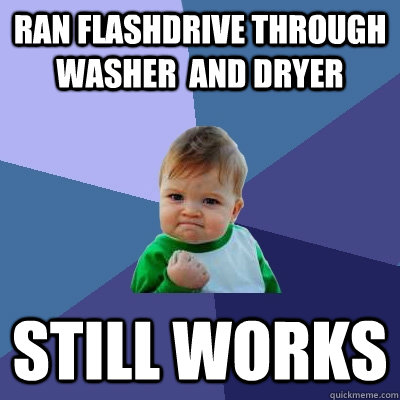 Ran Flashdrive Through washer  and dryer Still works - Ran Flashdrive Through washer  and dryer Still works  Success Kid