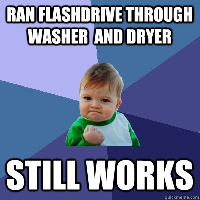 Ran Flashdrive Through washer  and dryer Still works  Success Kid