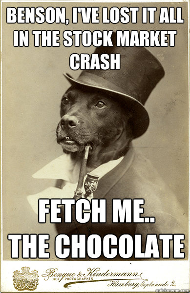 benson, i've lost it all in the stock market crash
 fetch me..
the chocolate - benson, i've lost it all in the stock market crash
 fetch me..
the chocolate  Old Money Dog