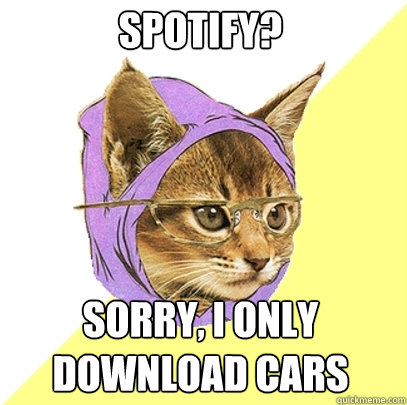 SPOTIFY? SORRY, I ONLY DOWNLOAD CARS  Hipster Kitty