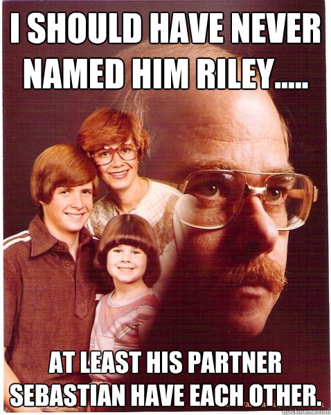 i should have never named him riley..... at least his partner Sebastian have each other.  Vengeance Dad