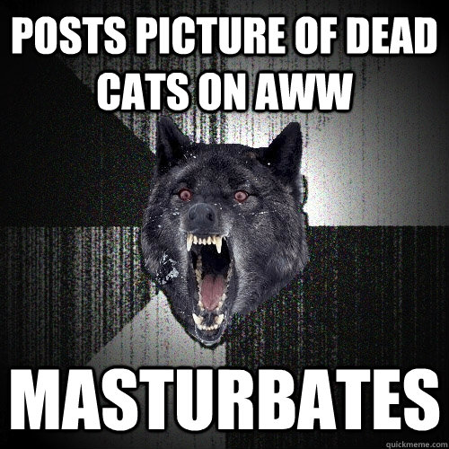 Posts picture of dead cats on aww masturbates  Insanity Wolf
