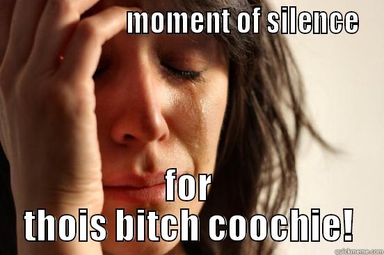                      MOMENT OF SILENCE FOR THOIS BITCH COOCHIE! First World Problems