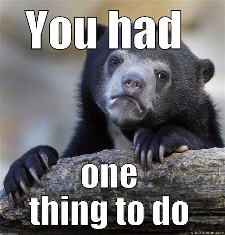 YOU HAD  ONE THING TO DO Confession Bear