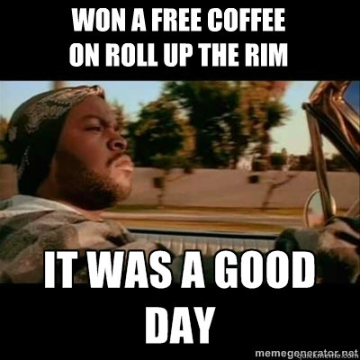 Won a free coffee
on roll up the rim  ICECUBE