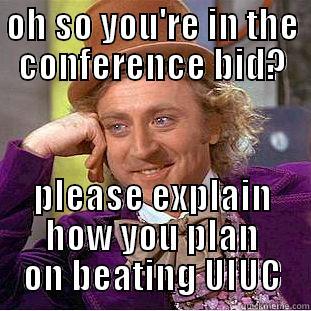 OH SO YOU'RE IN THE CONFERENCE BID? PLEASE EXPLAIN HOW YOU PLAN ON BEATING UIUC Condescending Wonka