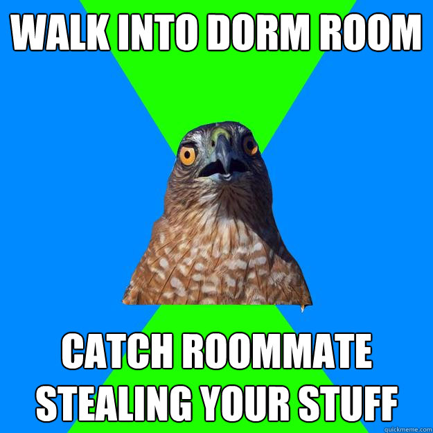 walk into dorm room catch roommate stealing your stuff  Hawkward