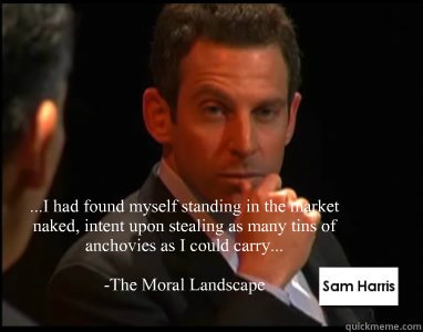 ...I had found myself standing in the market naked, intent upon stealing as many tins of anchovies as I could carry...

-The Moral Landscape   