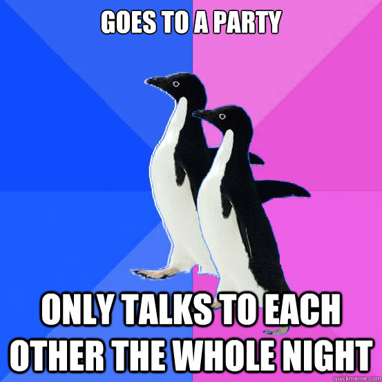 goes to a party only talks to each other the whole night  Socially Awkward Couple