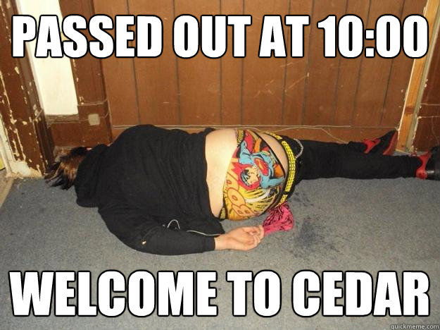 Passed out at 10:00 Welcome to Cedar - Passed out at 10:00 Welcome to Cedar  Passed Out Guy