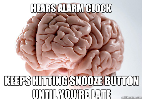 hears alarm clock keeps hitting snooze button until you're late  Scumbag Brain