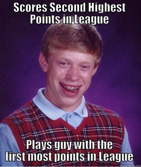 SCORES SECOND HIGHEST POINTS IN LEAGUE PLAYS GUY WITH THE FIRST MOST POINTS IN LEAGUE Bad Luck Brian