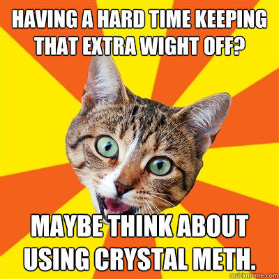 having a hard time keeping that extra wight off? maybe think about using crystal meth. - having a hard time keeping that extra wight off? maybe think about using crystal meth.  Bad Advice Cat