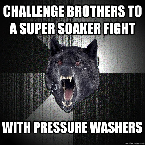 challenge brothers to a super soaker fight with pressure washers  Insanity Wolf