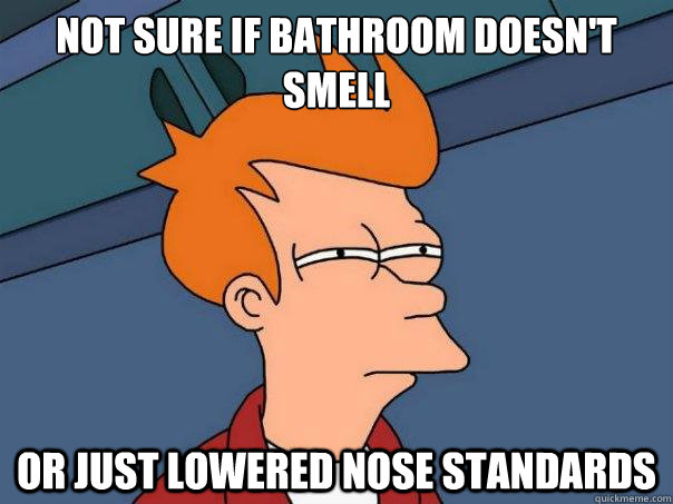Not sure if bathroom doesn't smell or just lowered nose standards - Not sure if bathroom doesn't smell or just lowered nose standards  Futurama Fry