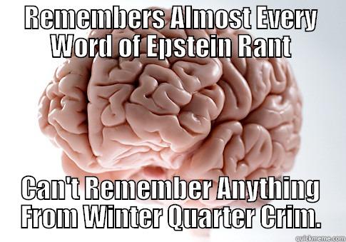 REMEMBERS ALMOST EVERY WORD OF EPSTEIN RANT CAN'T REMEMBER ANYTHING FROM WINTER QUARTER CRIM. Scumbag Brain