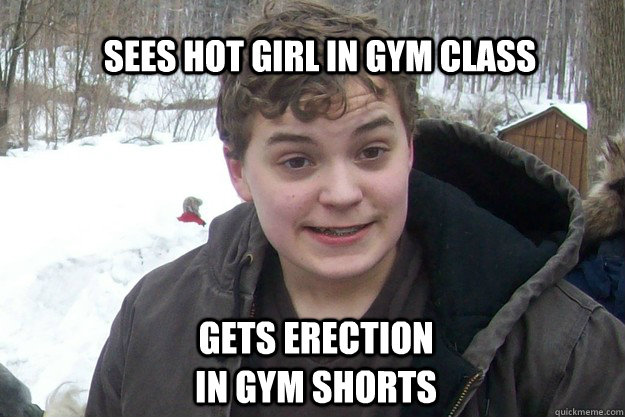 Sees hot girl in gym class gets erection in gym shorts - Sees hot girl in gym class gets erection in gym shorts  BlackJohn