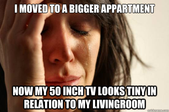 I moved to a bigger Appartment Now my 50 Inch TV looks tiny in relation to my livingroom  First World Problems